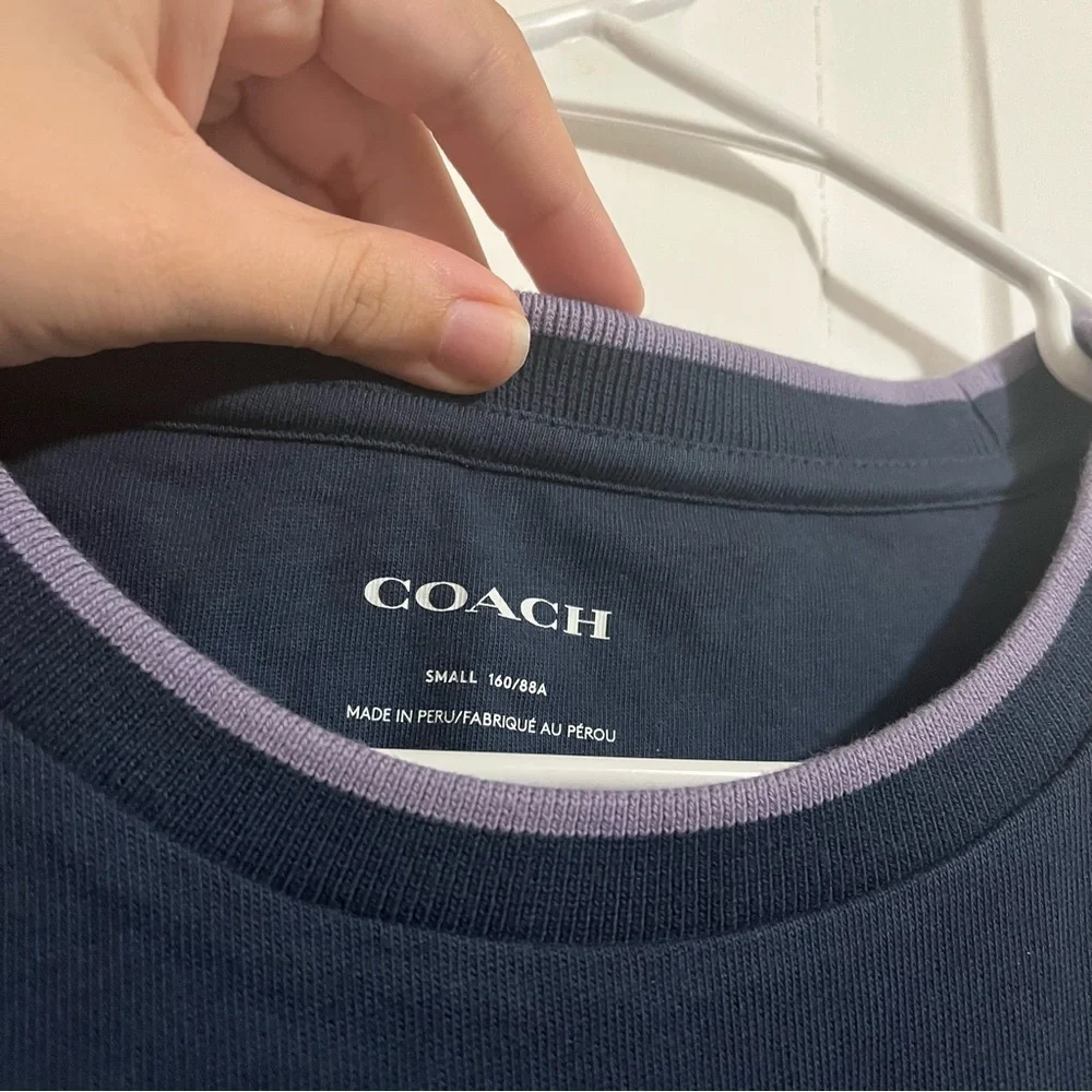 Coach Logo T-Shirt Midi Dress Blue Purple Stripe Self Tie Small M2